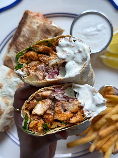 Mediterranean-Inspired Chicken Wrap with Creamy Garlic Yogurt Sauce