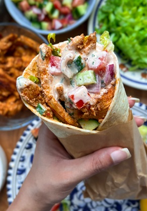 Chicken Wrap with Spicy Yogurt Sauce & Salad