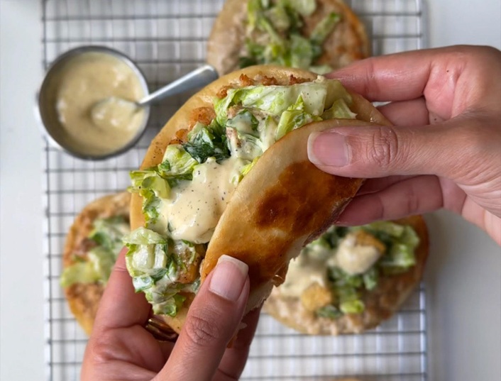 Chicken Caesar Smash Tacos